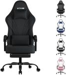 Gaming Chair for Adults with Footrest-PC Computer Video Gamer Chair- Ergonomic Big Tall Task Chair with Headrest and Lumbar Support, 360° Swivel Height Adjustable Fabric Office Chairs (Black)