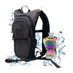 Rave2o Anti Theft Rave Hydration Backpack - 1.5L Insulated Water Backpack for Raves, Festivals, Hiking, Running - Festival Hydration Pack Bag for Men, Women, Kids - Festival Essentials - Prism Black