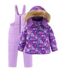 LUCKYLUAN Girl's 2 Piece Snowsuit Warm Insulated Snow Jacket and Bib Pants Outfit Set 7 Years Lilac Hearts