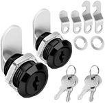 Pertinel Cam Locks Cabinet Lock Keyed Alike, Black Finish 5/8'' (Length) Cylinder Secure Files Drawers RV Storage Locks Replacement Set, Zinc Alloy (Black 5/8 Inch 2Pcs)