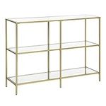 VASAGLE Console Table, Entryway Cabinet, 3 Tier Shelf, Tempered Glass, 100 x 30 x 73 cm, Metal Frame, Modern Style, Hallway, Living Room, Bedroom, Gold LGT27G