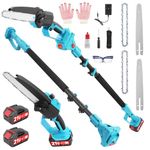 2-in-1 Cordless Pruning Saw & Electric Saw, Pole Saw with Retractable Rod (3.7-6.7ft), Telescopic Chainsaw 8-Inch, 2 Batteries & Tool-Free Tensioning for Tree Trimming