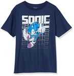 Sega Boys Hedgehog Short Sleeve Tee-Sonic, Tails, Knuckles T-Shirt, Navy, 10-12