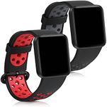 kwmobile Straps Compatible with Xiaomi Mi Watch Lite/Redmi Watch Straps - 2x Replacement Silicone Watch Bands - Black/Red/Black/Grey