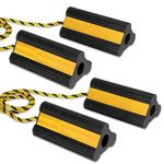 Heavy Duty Wheel Chocks,4 Pack Rubber Wheel Block Front and Back, Non-Slip Base with Nylon Rope, Dual Wheels Rubber Tire Chocks,Wheel Stoppers for Travel Trailers Car, RV Camper Aircraft Truck