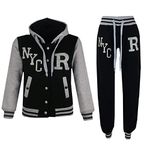 A2Z 4 Kids Unisex Girls Boys Baseball Tracksuit Hoodie With Joggers - T.S Baseball NYC Black 9-10