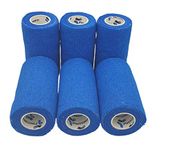 PintoMed – 6X Blue x 10cm x 4.5m Cohesive Bandage Stretched, Self-Adhesive Flexible Bandages, First Aid Sports Wrap Bandages Pack Individually for Medical, Sports and Veterinary use.