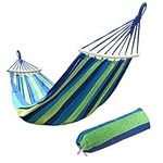 Ruixf Garden Hammock with Wooden Spread Bars and Carry Bag, Portable Canvas Striped Breathable Hammocks Perfect for Patio Yard Outdoors (M - 200cm X 100cm,Blue)