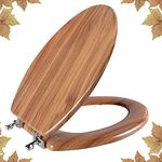 Elongated Toilet Seat Molded Wood Toilet Seat with Zinc Alloy Hinges, Easy to Install also Easy to Clean, Anti-pinch Wooden Toilet Seat by Angol Shiold (Elongated, Natural)