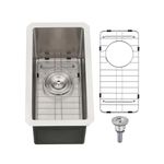 Stainless Steel Undermount Small Kitchen Bar Sink, 10 x 18 x 8 Inches 16 Gauge SUS304 Brushed Nickel Single Bowl Outdoor Bar Sink RV Sink with Bottom Rinse Grid and Basket Drain Strainer