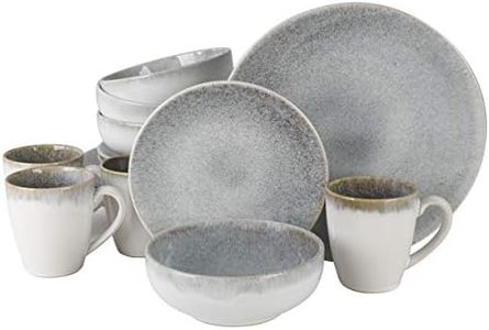 Gibson Elite Kashmir Round Reactive Glaze Stoneware, Dinnerware Set, Service for Four (16pcs), White w/Blue Speckle