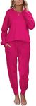 Ekouaer Women'S 2 Piece Outfits Set Long Sleeve Sweatsuit Pullover Sweater Jogger Pant With Pockets Rose Red,XL