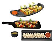 Home Decorise Melamine French Fries, Momos, Paneer Tikka, Cup Cake Serving Platter, Serving Dessert and Snacks Platter/Tray (Matt Black, Combo Pack of 4)