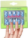 PaintLab Press-On Nails Manicure Kit, Blue Check, 24-Piece Set, Long-Lasting Fake Nails with Glue, File, Prep Pad & Cuticle Stick