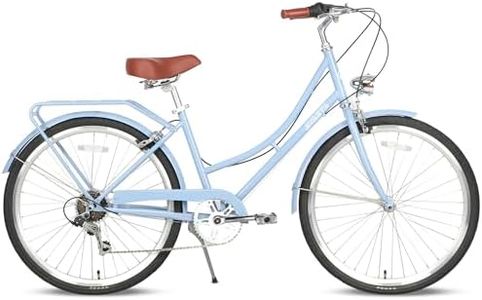 AVASTA Hybrid Bike for Women Female Lightweight Step Through 26 inch Hi-Ten Steel Frame City Commuter Comfort Lady Bicycle, 6-Speed, Color Blue with Black Tires