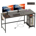 JOISCOPE Computer Desk, 152cm Black Desk with USB Outlets and Type-C Charging Port and Shelves, Gaming Desk with Headphone Hook, Table for Study, Play, Work and Home Office, Black