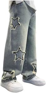 SHENHE Boy's Star Baggy Jeans Teen Boys Straight Wide Leg Denim Pants with Pockets Light Wash 10-11Y