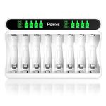 POWXS AA AAA Battery Charger 8-slot, for AA & AAA Ni-MH/Ni-CD Rechargeable Batteries with LCD Display and USB-C Input 5V 2A Fast Charging Function, Intelligent Battery Detection Technology