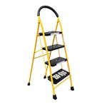Houza 4-Step Foldable Steel Ladder for Home | Anti-Slip Shoes | Slip Prevention Steps | Durable, Heavy Duty, Foldable, Safe & Stylish | Made in India (Yellow & Black) | 6-Year Warranty