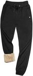 Gihuo Men's Sherpa Lined Athletic Sweatpants Winter Warm Track Pants, 01 Black(ribbed Cuffs), Large