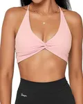 Danysu Women's Workout Sports Bras Backless Padded Low Impact Bra Yoga Crop Tank Top Twirl Front Pink Baby XS