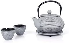 Echtwerk Cast Iron Tea Set, Teapot 0.8 L with Removable Strainer, Tea Maker with Saucer, Vintage Design Teapot Set for Making Loose Tea, Grey