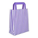 We Can Source It Ltd - Purple Candy Stripe Paper Carrier Bags - SOS Block Bottom Paper Bags with Tape Handles - Biodegradable and Eco-Friendly - For Takeaway - 18 x 8 x 22cm - 40 Pack