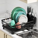 MOUKABAL Dish Drying Rack, Dish Rack,Drying Rack Kitchen with Drainboard,Dish Drainer with Removable Utensil Holder and Swivel Spout(Black)