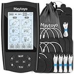 Maytoyo 4 Channels TENS Unit EMS Device 24 Modes 30 Level Intensity Muscle Stimulator for Pain Relief Rechargeable TENS Machine Pulse Massager with 12 Pads Belt Clip Storage Bag