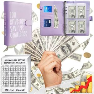 100 Envelopes Money Saving Challenge, Easy and Fun Way to Save $5,050, Budget Binder Savings Challenge Book, Savings Challenges Budget Book Binder, Budget Planner Book for Saving Money (Violet)