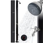 Arebos Solar Shower | 20 Litres | 228 cm | with Integrated Thermometer & Foot Shower | Black | Round Shower Head | Water Temperature up to 60°C |Garden Hose Connection | Incl. Mounting Material &cover