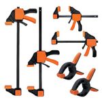 6-Pack Bar Clamps for Woodworking,6" (2) and 12" (2) Wood Working Clamps Sets with Spring Clamps(2), One-Handed Clamp/Spreader, Light-Duty Quick-Change F Clamp with 150 LBS Load Limit