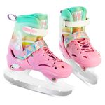 HALOSK Girls Adjustable Ice Skates for Youth Women, Kids Hockey Skates for Outdoor and Rink, Soft and Comfortable Lining Ice Skating Shoes (Pink (Hard Shell), Medium - Big Kids)