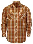 Gioberti Men's Western Plaid Long Sleeve Shirt with Pearl Snap-on, 328w - Burnt Orange / Gold, Medium