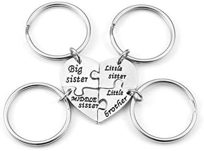 Jovivi 4pcs Split Sister Brother Matching Heart Puzzle Keychain Key Chain Ring, Silver, One Size