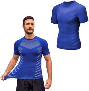 Beotyshow Gynecomastia Compression Shirts Short Sleeve Slimming Body Shaper Shapewear Workout T Shirts Undershirts Blue