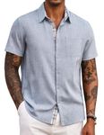 COOFANDY Men's Button Down Shirts Short Sleeve Casual Shirts Summer Beach Shirts Vacation Wedding Shirts with Pocket, Light Denim Blue, Medium