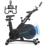 GYMAX Exercise Bike, Magnetic Stationary Bike Silent Belt Drive, iPad & Cup Holder, LCD Monitor, Adjustable Seat & Handlebar, Comfortable Seat Cushion, Indoor Cycling Bike for Gym Home Workout Fitness