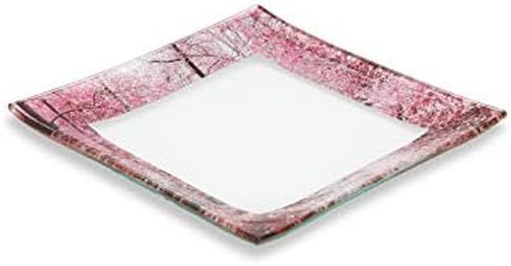 GAC Unique Landscape Design Square Tempered Glass Dessert Plates – 6 Inch – Set of 5 – Break and Chip Resistant – Attractive Pink Colored Salad Plate Set