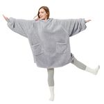 Bedsure Oversized Wearable Blanket Hoodie Women - Fluffy Fleece Hoodie Blanket for Adults Men, Warm Hooded Blanket as Gifts for Her, Grey, 95 x 85 cm