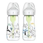 Dr. Brown's Natural Flow Anti-Colic Options+ Wide-Neck Baby Bottle Designer Edition Bottles, Dino Decos, 9oz/270mL, Level 1 Nipple, 2-Pack, 0m+