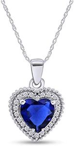 Jewel Zone US Heart The Ocean Simulated Blue Sapphire & White CZ Pendant Necklace 925 Sterling Silver