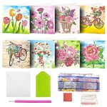 MEDOYOH 8PCS DIY Diamond Painting Greeting Card with Envelopes, Diamond Painting Blank Art Cards for Birthday Mother's Day Christmas Anniversary Thanksgiving, Bike and Flowers 10