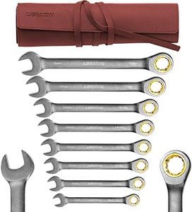 Libraton Juego de llaves de trinquete juego de llaves de carraca métricas combinadas con Bolsa organizadora de cuero, 8-19 mm, acero cromo vanadio, 8 piezas