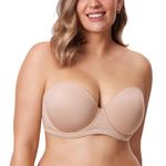 Delimira Women's Strapless Bra Push Up for Bigger Bust Multiway Underwire Smooth Bandeau Bra Oatmeal Heather 32DD