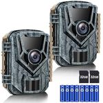 Trail Camera 2 Pack 36 MP 2.7K Game Camera 32GB Memory Card 8 Batteries with 0.2s Trigger Time 120°Wide-Angle Motion Night Vision 2.0" LCD Screen IP66 Waterproof, Wildlife Camera for Monitoring