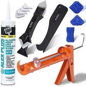 DAP 18152 10.1oz White Alex Plus Acrylic Latex Caulk with Silicone + KLEEG Caulk Gun + KLEEG Caulking Tool Kit - Dripless Caulking Gun, Caulk Removal Tool, 3in1 Scraper Home Sealant Tool