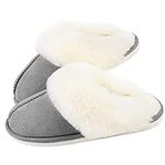 Womens Slippers Cozy Comfy Faux Fur Slip-on Women House Shoes Memory Foam Suede Fluffy Comfort Plush Breathable Anti-Slip Indoor & Outdoor Winter Warm Grey 7-8