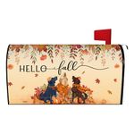 Hello Fall Dog Mailbox Cover 21x18 Inch, Autumn Maple Leaf Post Letter Box Covers, Harvest Thanksgiving Magnetic Waterproof Mail Wraps for Outdoor Yard Garden Standard Mailbox Decor