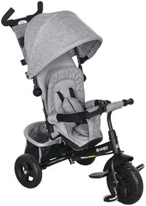 HOMCOM 6 in 1 Trike, Kids Tricycle, Pedal Push Bike w/Push Handle, Removable Canopy, 5-point Safety Belt, Storage, Cushion, Footrest, Brake, for 1-5 Years Toddler, Grey